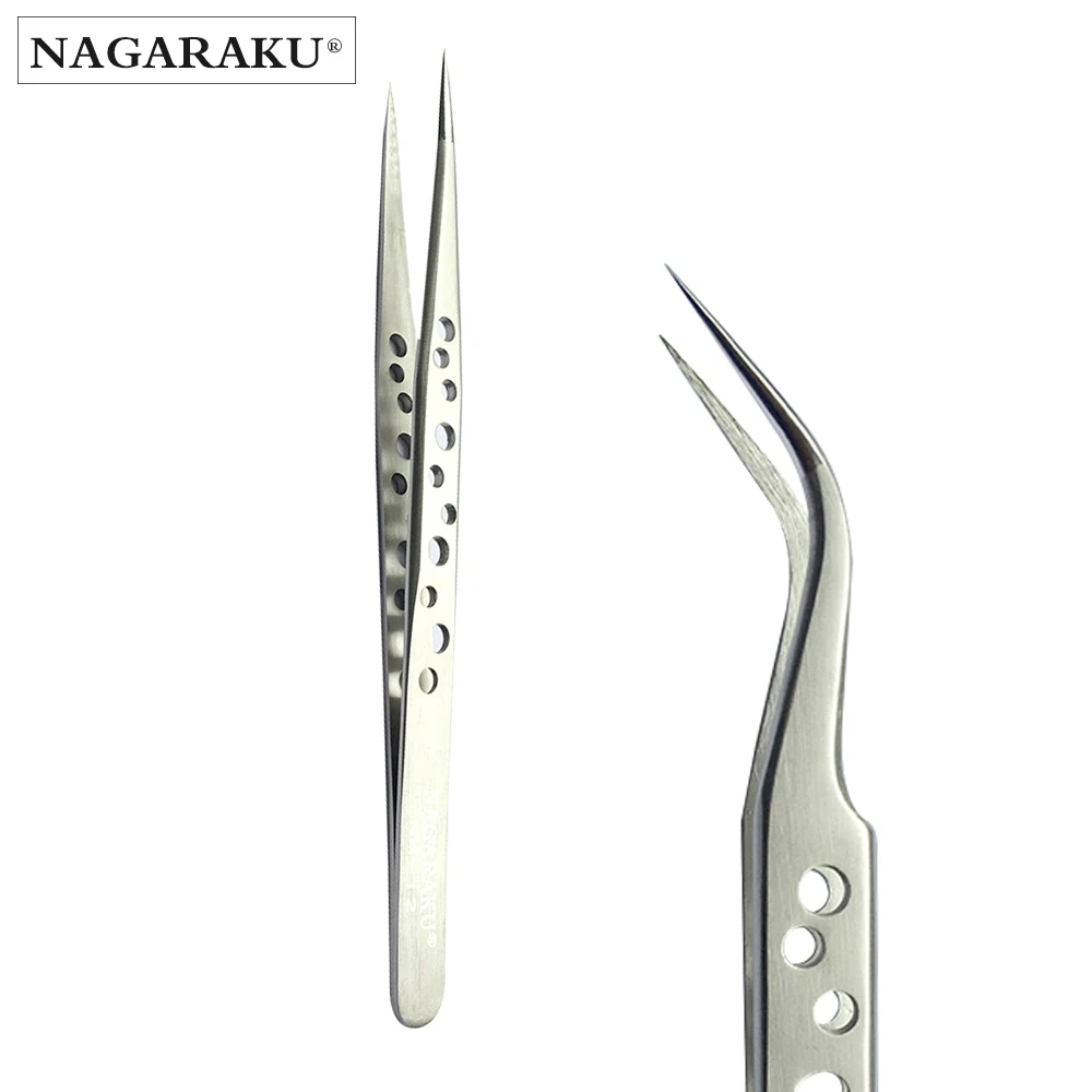 
NAGARAKU 2pcs set straight and curved eyelash extention tweezers 