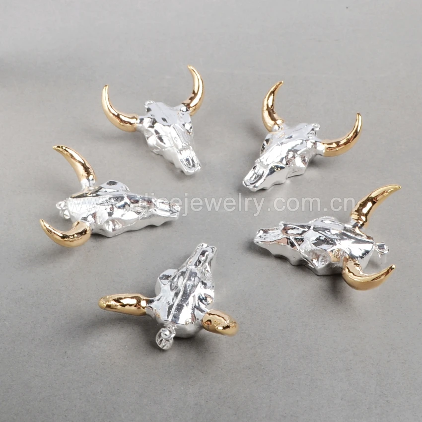G0844 Bull Cow Head Skull Silver Gold Necklace Horn Animal Jewelry Oxen Buffalo Pendant
