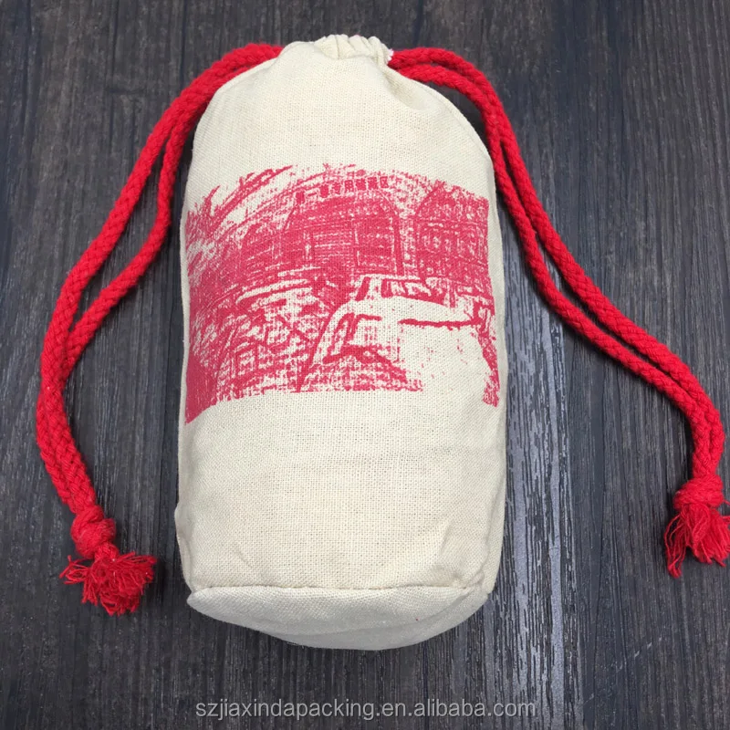 Cotton Linen Drawstring Pouch With Round Bottom