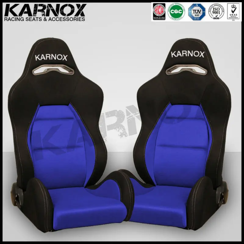 fabric auto sports seats, custom car seats, jdm style sports seats black and blue pair