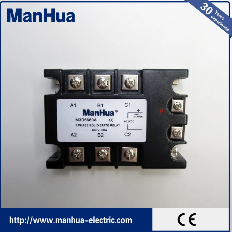 Oem MANHUA трехфазный постоянного тока в переменный 3-32VDC 660VAC 60A черный твердотельные реле / SSR с CE