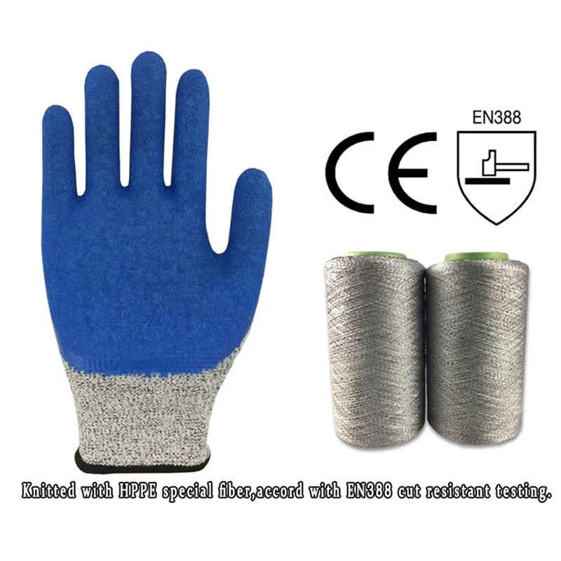 Rubber Latex Coated Glove Grey Palm Work Gloves for Glass Industry