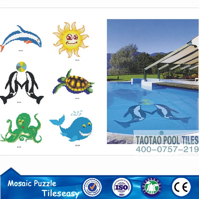 Dolphin mosaic pattern decorative floor tile for pools
