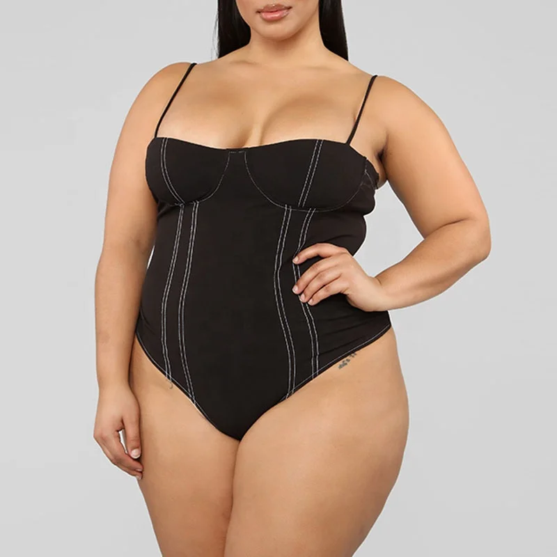 Gallus Plus Size Embroidery Black Overbust Top Sexy Bodysuits For Women