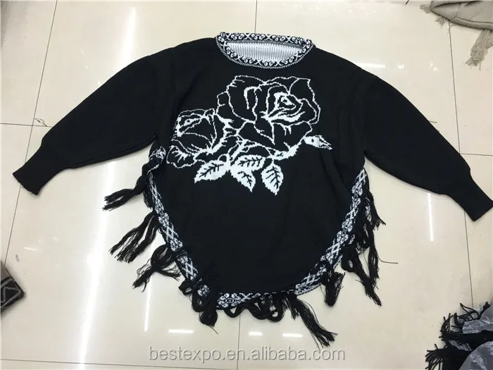 
wholesale latest designs for girls knitted crochet sweater with sleeve custom mexican poncho 