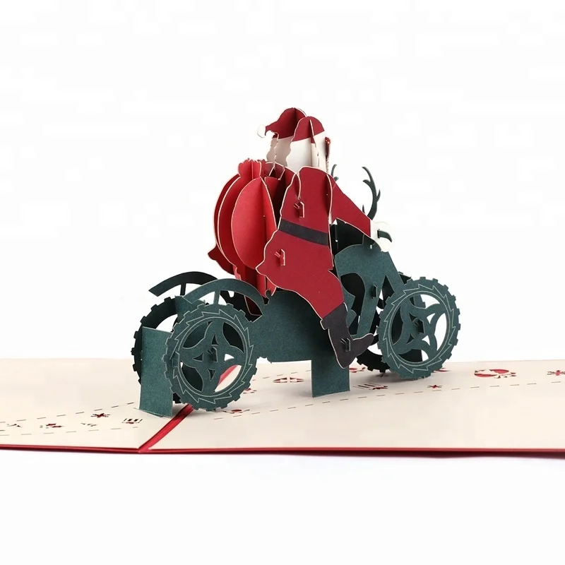 Classic design Santa Motorcycle Christmas Gift Pop Up 3D Greeting Cards