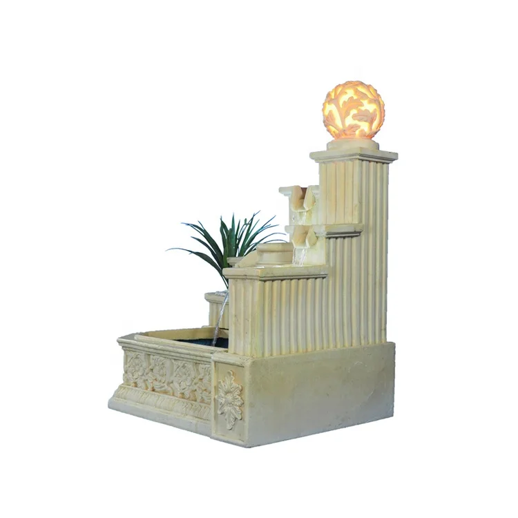 Garden Home Decoration Outdoor Sandstone Sculpture Water Fountain with LED Light