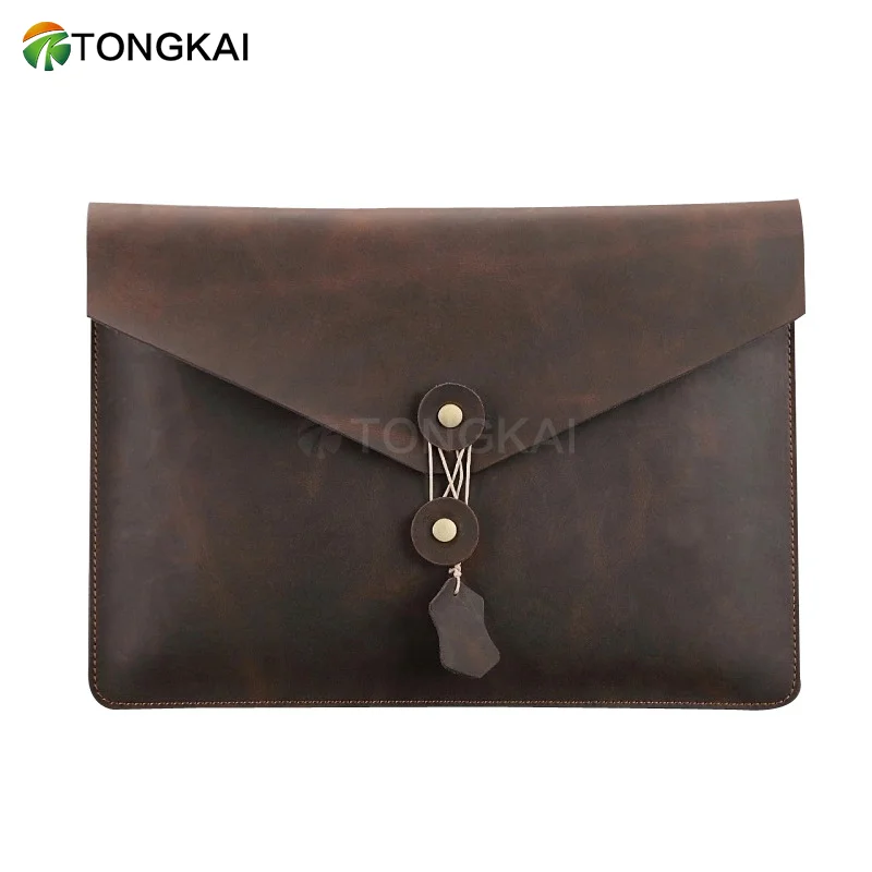Custom A4 PU Genuine Cow Leather File Folder Laptop Protective Case - Locking Envelope Document Organizer Storage Bag With Lock