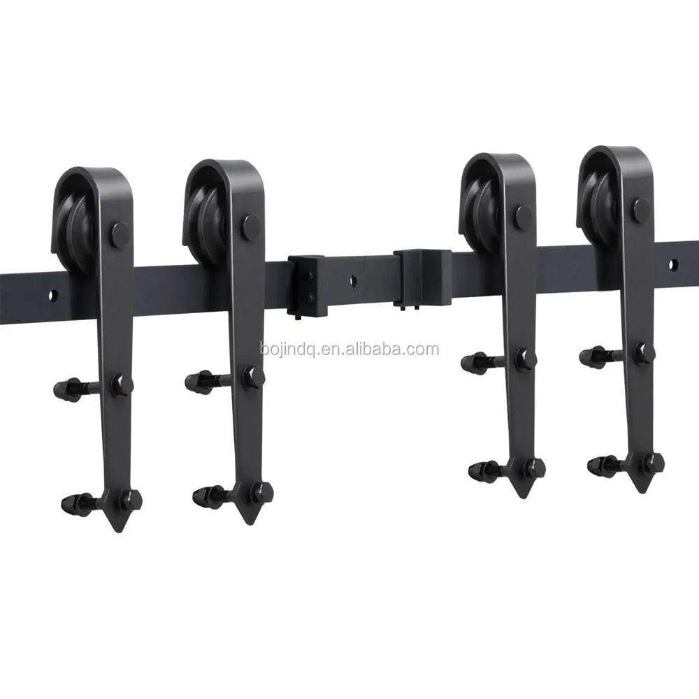 
12Ft Sliding Barn Door Closet Hardware Set Black Wood Antique Style Double Track Kit System 
