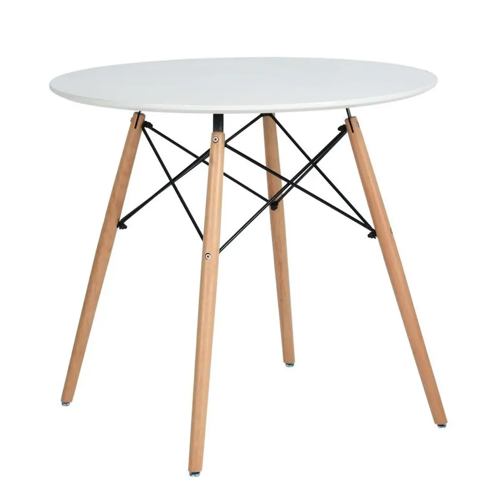 
Kitchen Dining Table White Round Coffee Table Modern Leisure Wooden Tea Table 