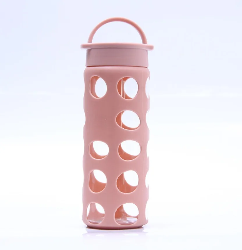 Drinking Glass Caraffe Sports Water Bottle With Colored Sleeve