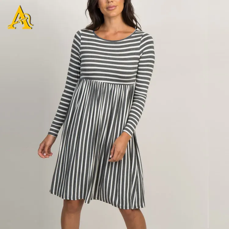Черная полосатая одежда для беременных с длинными рукавами плиссированное платье для беременных