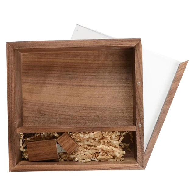 walnut clear lid wooden keepsake box for usb and photos
