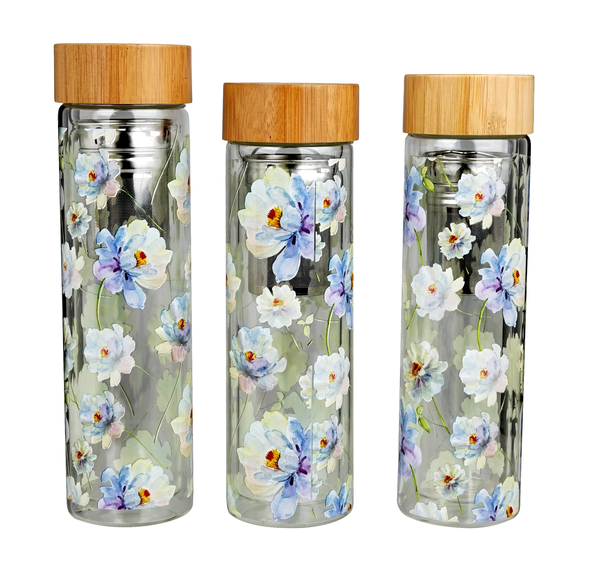 eco-friendly products custom Full color print design Double wall Glass sublimation Bottle Containers with Strainer Lid