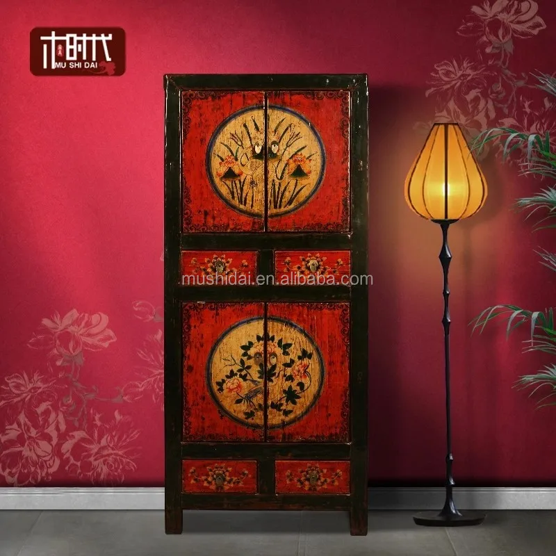  Китайская античная живопись уникальная мебель Классическая роспись твердая деревянная окрашенная шкаф для хранения
