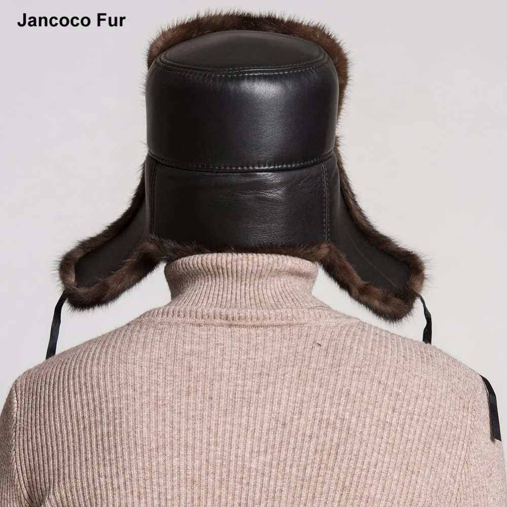 2021 Hot Sale Winter Warm Genuine Sheepskin Leather Mink Fur Ushanka Hat For Men