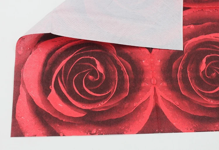 Floral Red Rose Paper Napkin Flower Event & Party Tissue Printed Napkin Supply Decoration 33cm*33cm
