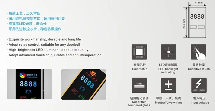 
Five-in-One Electronic LED Hotel Guest Room Number Doorplate Display 