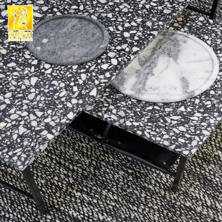 BOTON STONE White and Black Cement Terrazzo Coffee Table Terrazzo for Countertop Bathroom Top