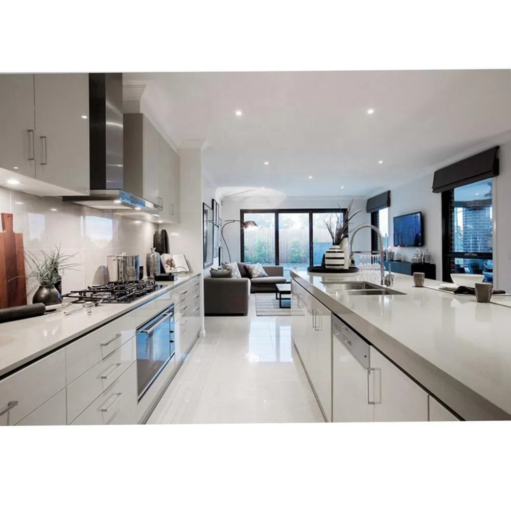 White Plywood Carcass Wood Melamine Island Glossy Lacquer kitchen furniture Cabinets cupboard