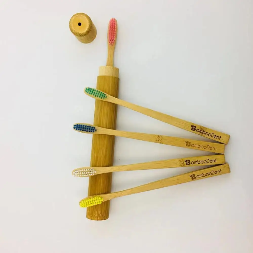 Customized Wooden Bamboo DuPont Bristles 4PCS Pack Toothbrush