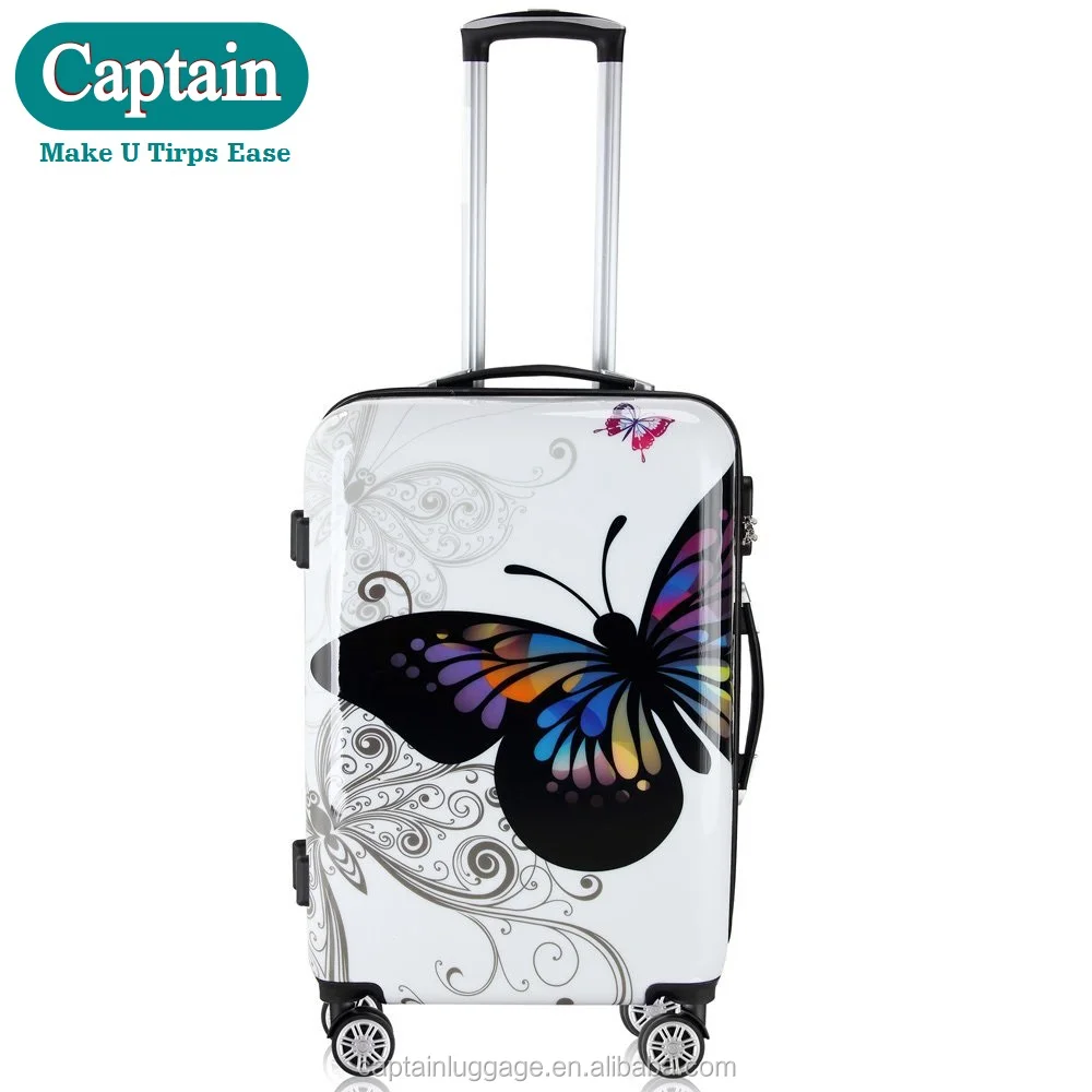 
4 Pcs Butterfly Hardshell Suitcase Spinner Set - With Lock & Beauty Case 360 Castors 