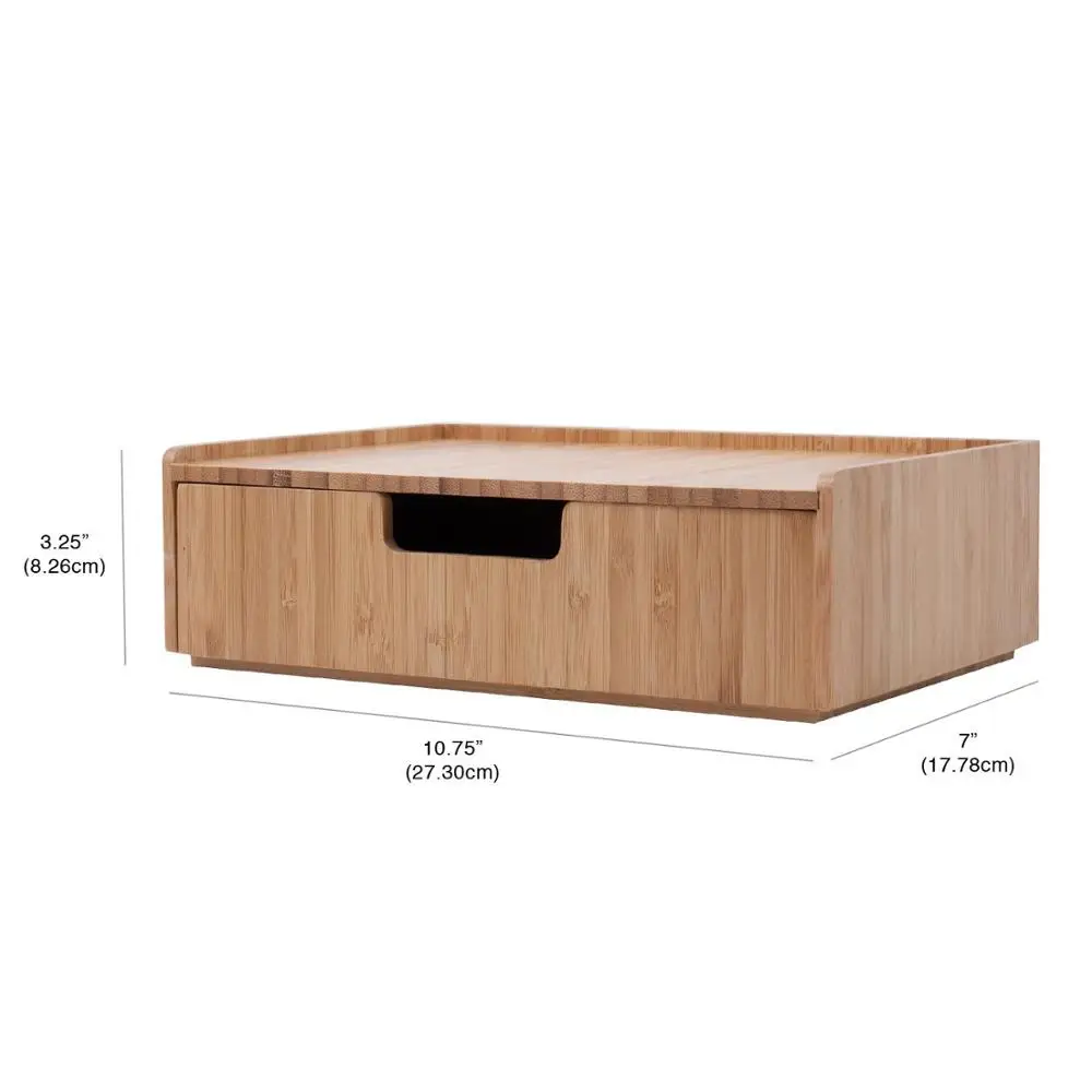 Natural Bamboo Wood Makeup Drawer Organizer Tray Storage Box, Break Resistant Display Case and drawer