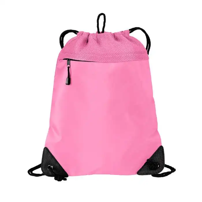 Customized Logo Microfiber Cinch Pack with Mesh Trim Drawstring Bag