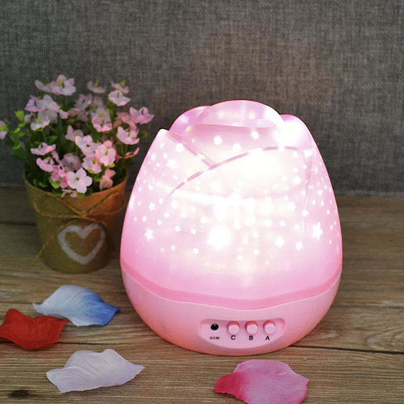Wholesale Stock Small Order Lovers Gift Colorful Rose Star LED Night Light Projector