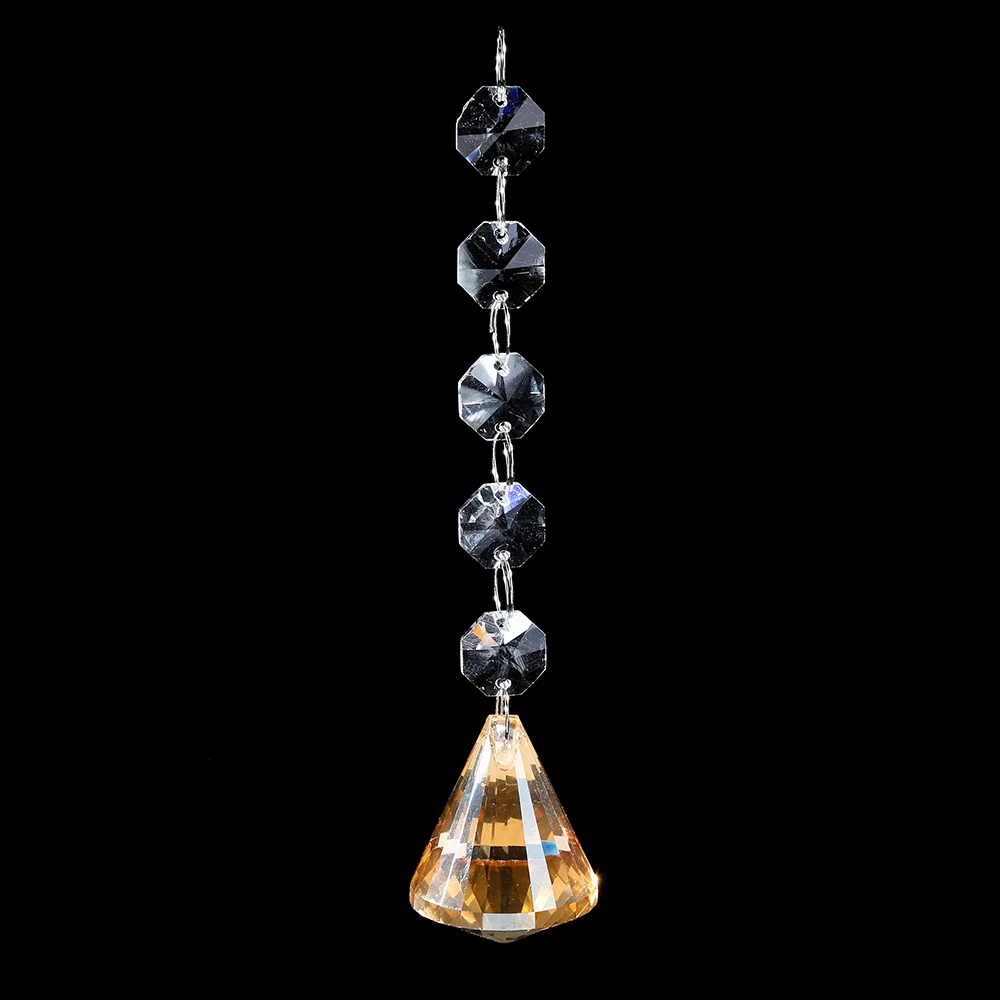 Crystal octagon bead garland chain glass champagne pendant chandelier lamp parts for wedding decor