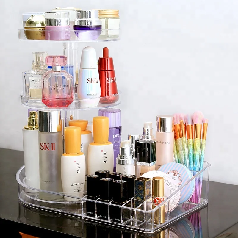 Women large cosmetic rack 360 degree rotation acrylic-makeup storage organizer