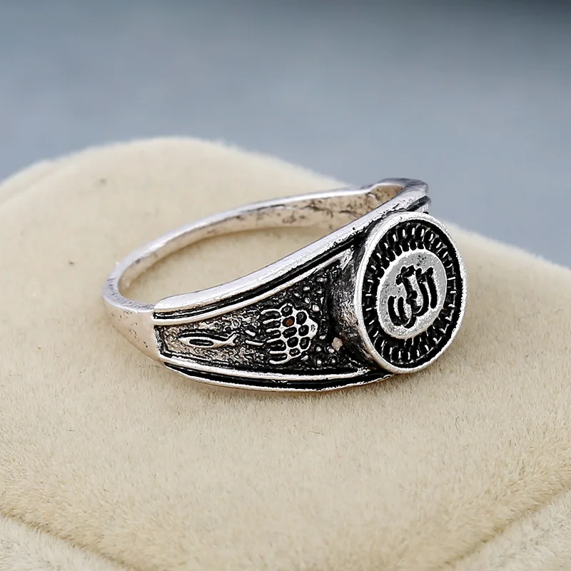 1PCS New Antique Silver Muslim Finger Ring Allah Arabic Shahada Arabic God Messager For Women Men Middle Eastern Ramadan Jewelry