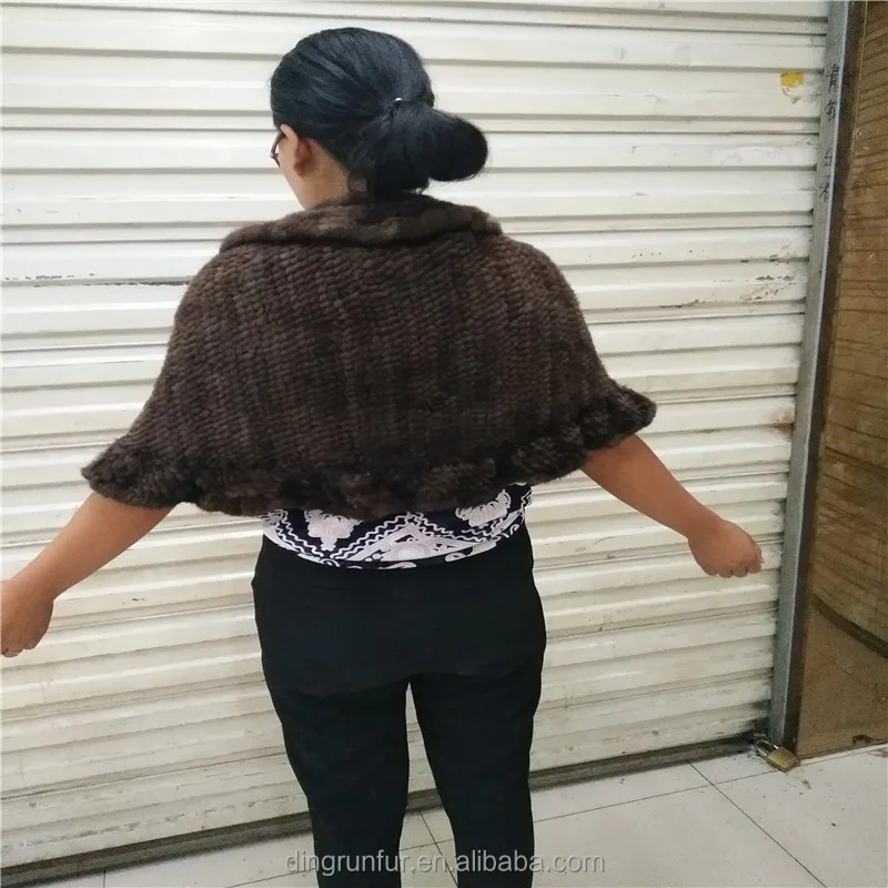 
2018 Factory supplier Women Knitted Mink Fur cape real mink fur shawl 