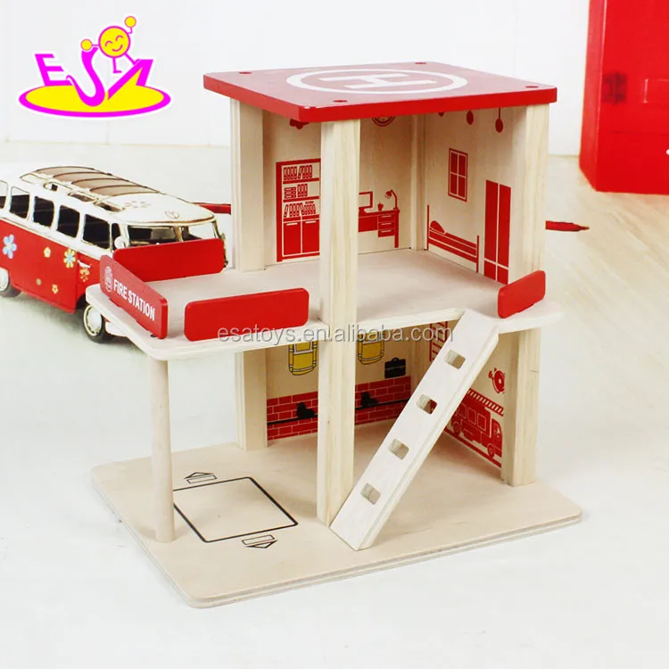 
Wholesale cheap toy fire station wooden garage toy for children W04B030 