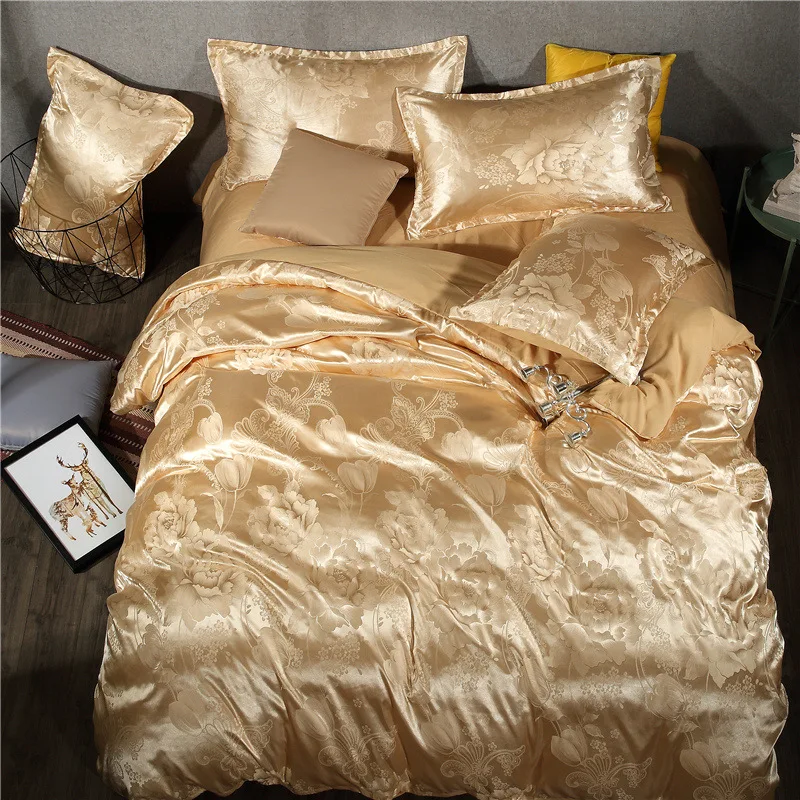 
Home Textile Wholesale Home Textile Satin Jacquard 100% Polyester Silk Plain Quilt Bedding Sheet Set 