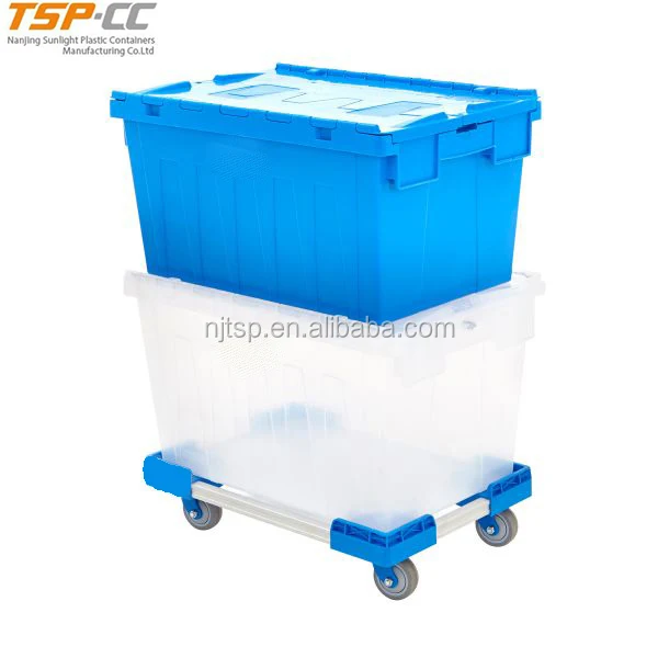 Attached Lids Security Crates, Plastic moving crate sale, plastic crates