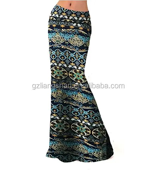 OEM Wholesale Multicolor Printed High Waisted Skirt Spring Beach Flared Maxi Skirts for Women