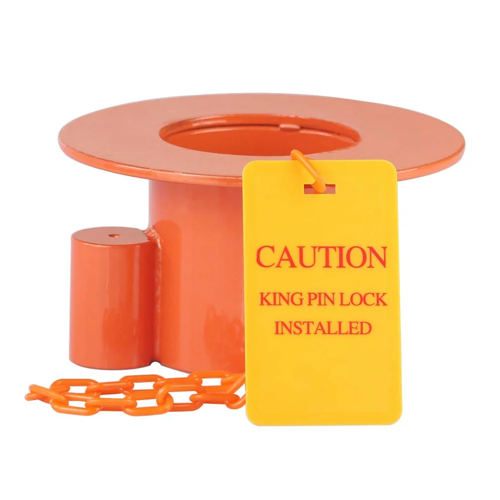 ENJOIN  Heavy Duty Steel Kingpin Lock 5Th Wheel Trailer Lock King Pin Orange Lock with Bright Yellow Caution Tag