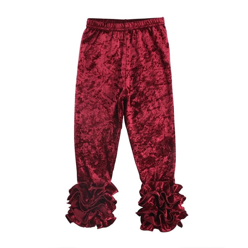 Toddler Infant Boutique Clothes Wholesale Solid Color Ruffle Baby Girls Pants Leggings Velvet Leggings