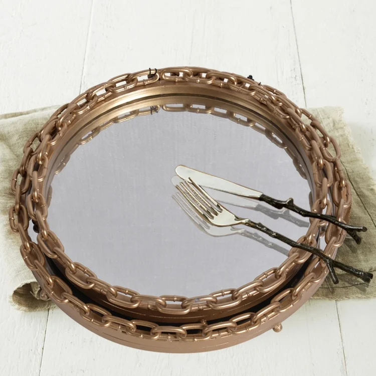 Mayco Large Silver Decorative Modern Luxury Round Storage Serving Vanity Jewelry Metal Glass Mirrored Tray Home Decor Display