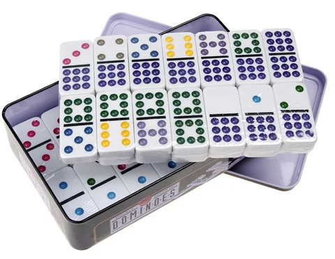 Premium Set of 55 Double Nine color Dot Domino Colorful ,Tin Box ,50 x 25 x 8 mm