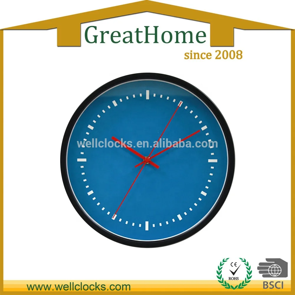Fashion Blue Round Face Design Cheap Beautiful Metal Home Decorative Wall Clock