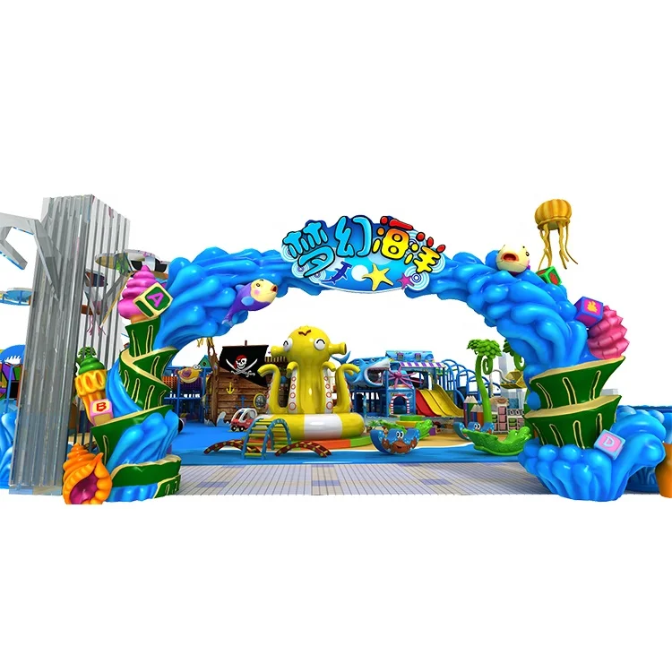 New Design World Plastic Slide Play Ball Pit Equipment Indoor Playground Ocean Theme Kids Soft Foam Climbing