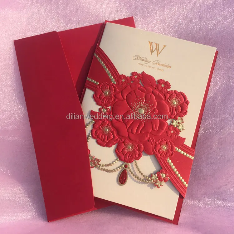 2017 New embossing flower laser cut wedding cards invitation