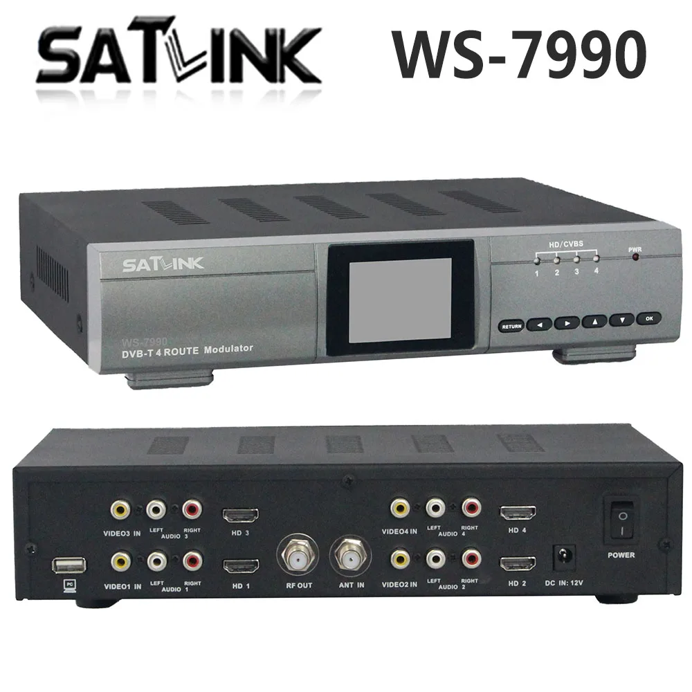 Satlink WS-7990 4 маршрут DVB-T модулятор AV HD Автомобильный FM модулятор DVB-T Satlink 7990 RF модулятор