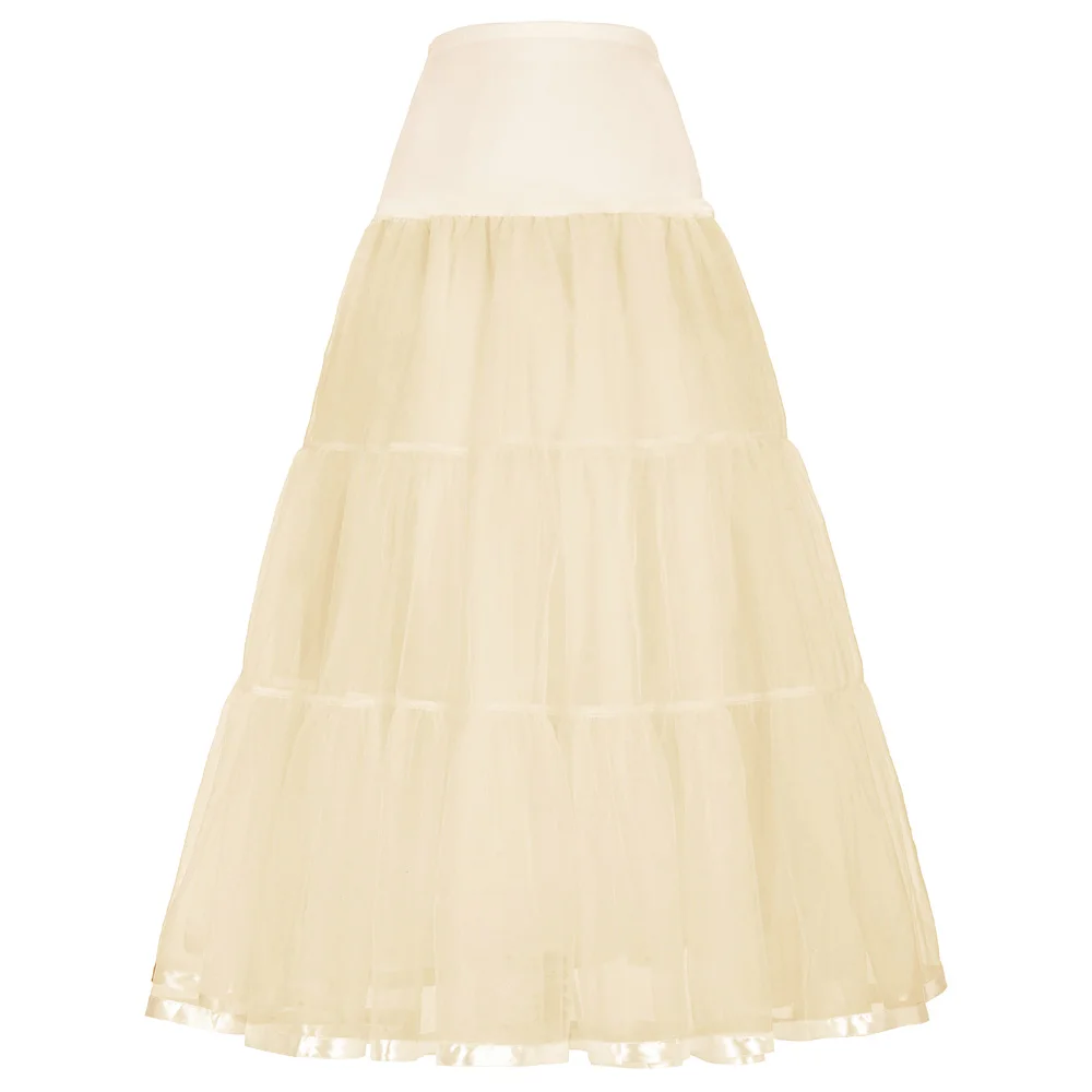 Grace Karin Women Retro Vintage 50s Beige Long Crinoline Petticoat Underskirt CL010421-7