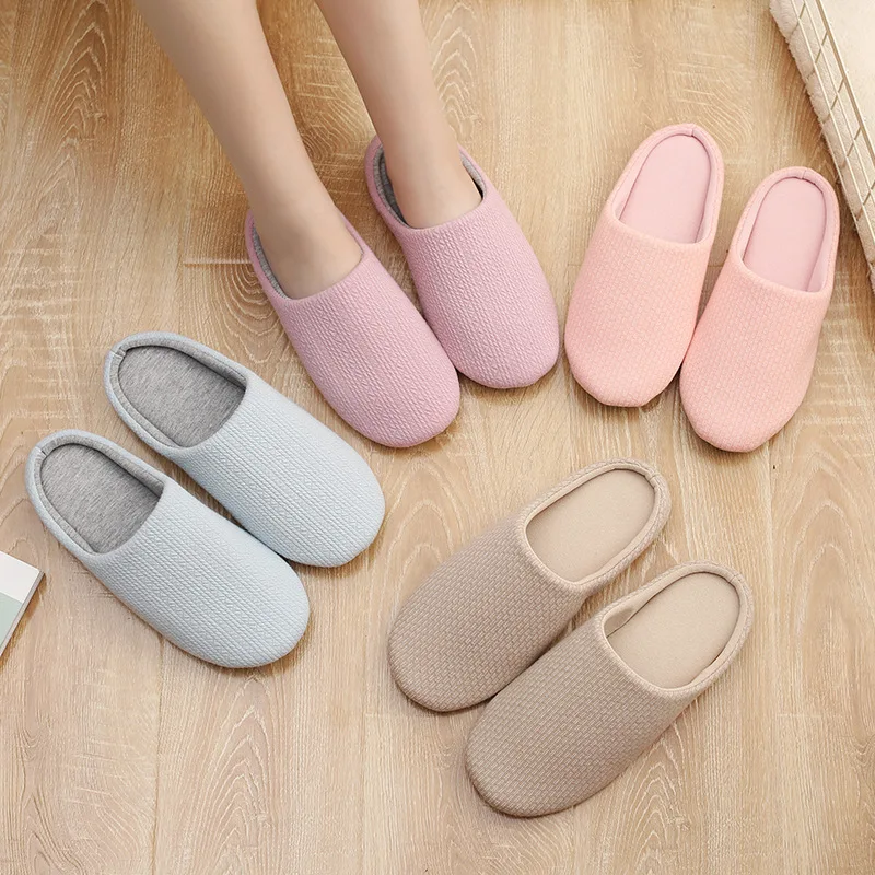 
Unisex Comfort Knitted Cotton Slippers Washable Flat Closed Toe Ultra Lightweight Indoor Shoes TPR Non-Slip Sole 