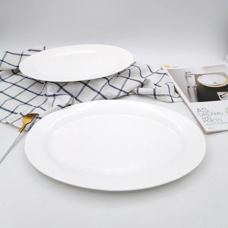 Daily dinner tableware high quality dessert snack steak pizza salad white oval ceramic plate for hotel home restaurant