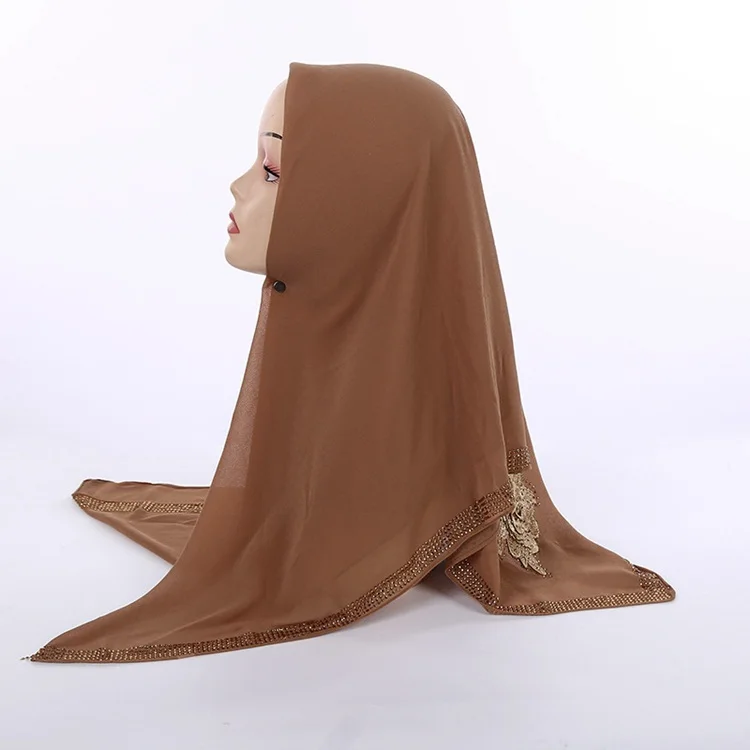 Plain Square Hijab Chiffon,Solid Black Color Indonesian Hijab Shawl Scarf For Lady