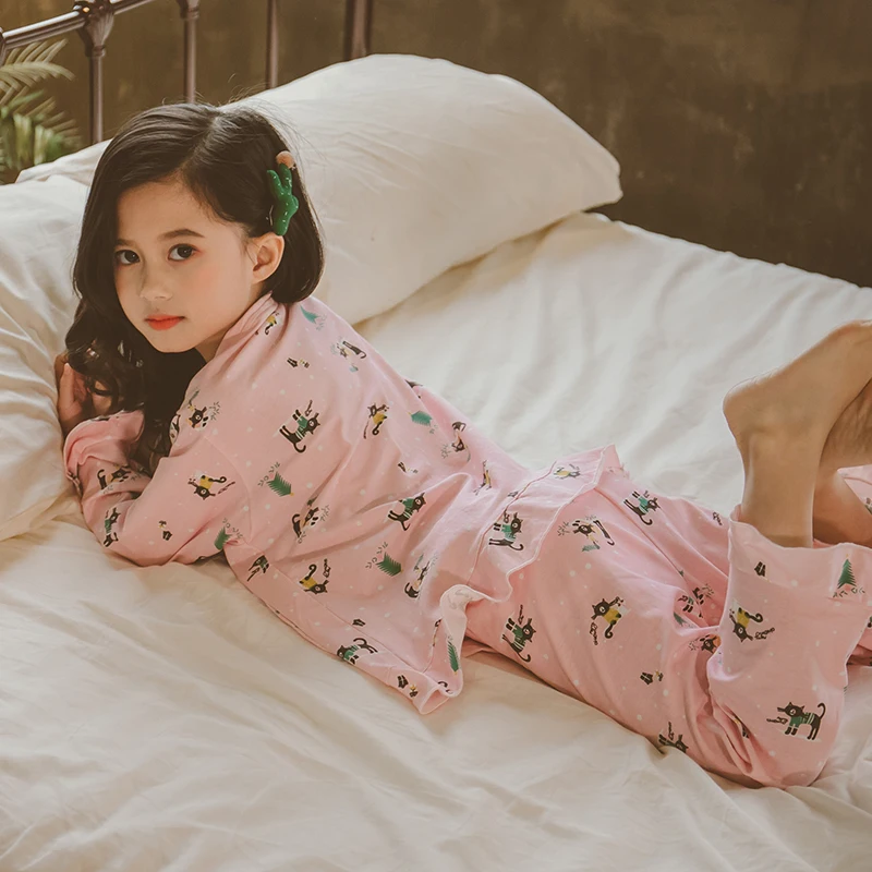 
Kids little girls sleepwear 2 piece set 100%cotton long sleeve cute pattern printed pajamas set 